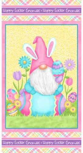 Multi 24 Inch Easter Gnome Panel  From Henry Glass  By Shelly Comiskey  Hoppy Easter Gnomies Collection  100% Cotton