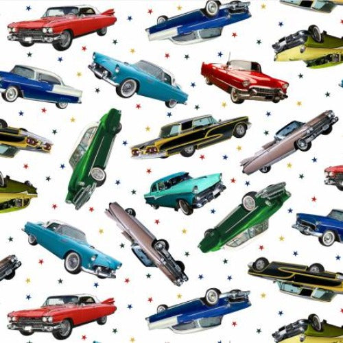 Classic Cars White  From Elizabeths Studio  100% Cotton