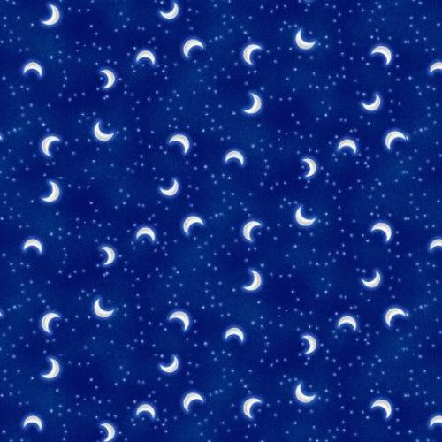 Navy Tossed Moon  From Studio E  By Avinci, Lorella  Painting the World Collection  100% Cotton  44/45"