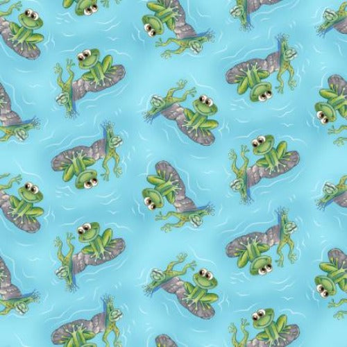 Aqua Tossed Frog  From Studio E  By Avinci, Lorella  Painting the World Collection  100% Cotton  44/45"