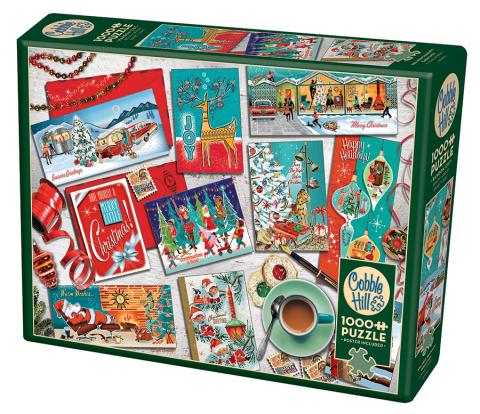 Mid Mod Season's Greetings Puzzles 1000 PC - Radom Cut  From Cobble Hill  Finished Size: 26.625" x 19.25"  There's a lot to talk about with these Mid Century Modern Christmas cards. Remind yourself of the good old days of christmas tradtions and family gatherings. A joy for everone to partake in!  Poster Included