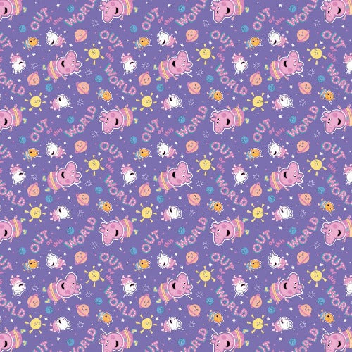 Purple Peppa Pig Friends in Space  From Camelot Fabrics  100% Cotton