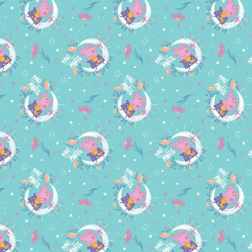 Teal Peppa Pig Moon Magic  From Camelot Fabrics  100% Cotton