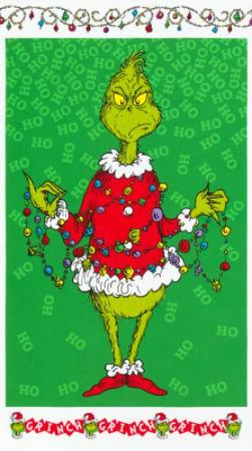 Grinch Holiday Panel - Dr. Seuss  From Robert Kaufman  How the Grinch Stole Christmas Collection  Licensed Product  100% Cotton