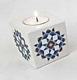 Lone Star Quilt Block Tealight Holder with Tealight Candle. From Built Quilt Distribution