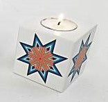 Log Cabin Lone Star Quilt Block Tealight Holder with Tealight Candle. From Built Quilt Distribution
