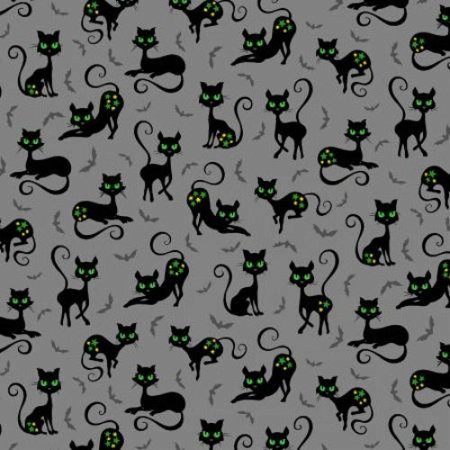 Grey Black Cat Crossing  By: Michael Miller  Trick or Treat Collection  100% Cotton  44/45"