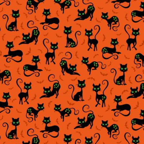 Orange Black Cat Crossing  By Michael Miller  Trick or Treat Collection  100% Cotton  44/45"