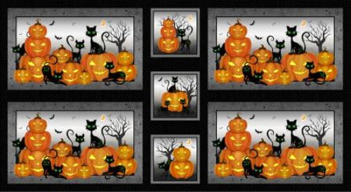 Grey Jack-O-Lanterns Panel   By Michael Miller  Trick or Treat Collection  100% Cotton  Panel 24" x 44/45"