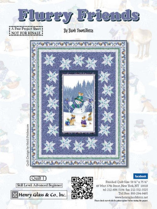 Flurry Friends Quilt Kit 1  From Henry Glass  By Barb Tourillotte  Kit includes the pattern, all fabrics to make the quilt and binding.  Finished Size 59.5" x 57.5"
