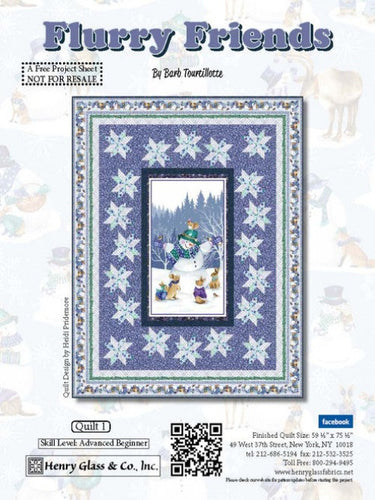Flurry Friends Quilt Kit 1  From Henry Glass  By Barb Tourillotte  Kit includes the pattern, all fabrics to make the quilt and binding.  Finished Size 59.5