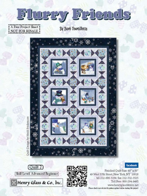 Flurry Friends Quilt Kit 2  From Henry Glass  By Barb Tourillotte  Kit includes free pattern, all fabrics to make the quilt and binding.  Finished Size:  60" x 80"