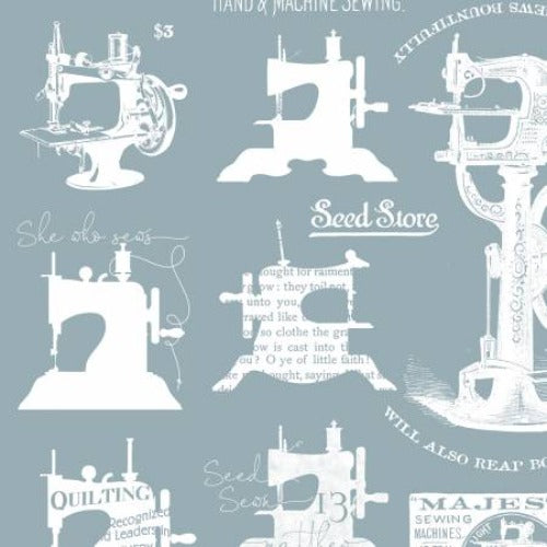 From Riley Blake Designs By  Janet Wecker-Frisch She Who Sew Home Dec Sewing Machines Blue Light Weight Canvas 100% Cotton 57/58" 