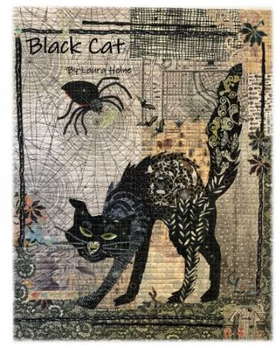Black Cat Collage Pattern  From Fiberworks Inc. By Laura Heine Quilt this yourself by using straight horizontal lines or add vertical lines. Then mount it onto a canvas board giving you have a perfect picture that is ready to hang.  Complete instructions and full size pattern to make collage only.  Size 24"x32"