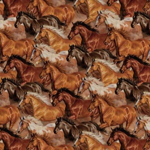 Herd of Running Horses  By David Textiles Four Seasons Collection 100% Cotton