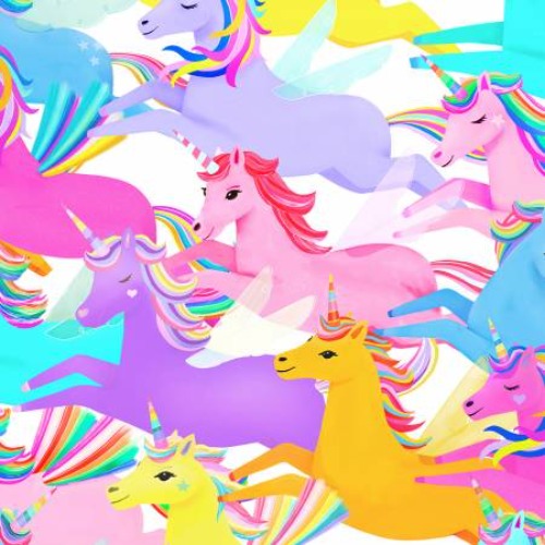 Multi Color Unicorn Love Digital Rainbow Unicorns  From Clothworks  By Neukirch, Diane  100% Cotton  44/45"